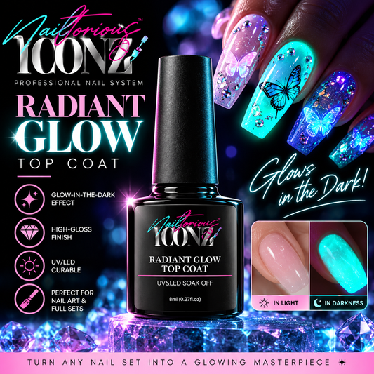Nailtorious Iconz Radiant Glow-in-the-Dark Gel Top Coat – 8ml.