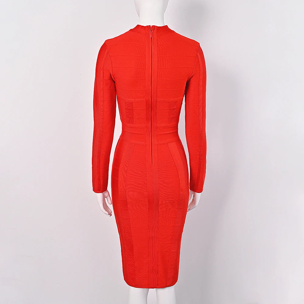 Hollow Out Bandage Dress  Long Sleeve Bodycon