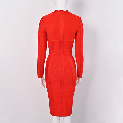 Hollow Out Bandage Dress  Long Sleeve Bodycon