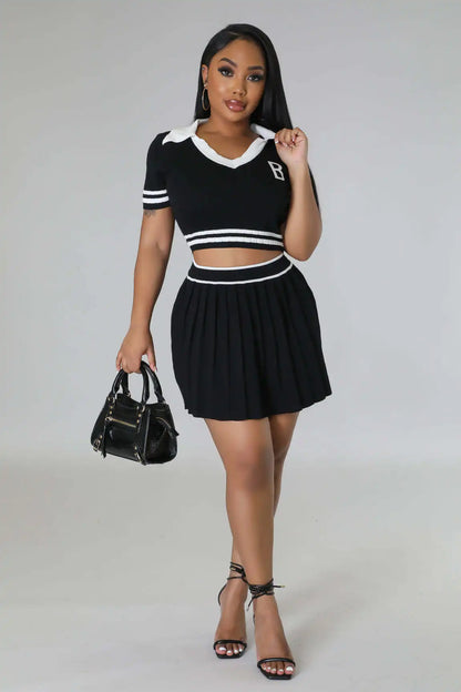 Baddie Pleated Tennis Skirt Set with matching polo Crop Top