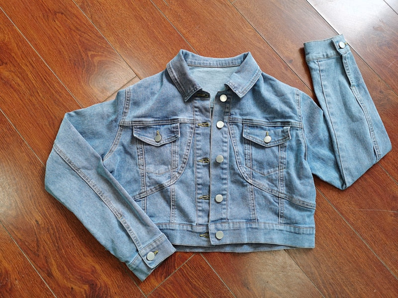 Two Piece Set Blue Jean Jacket and Shorts Set