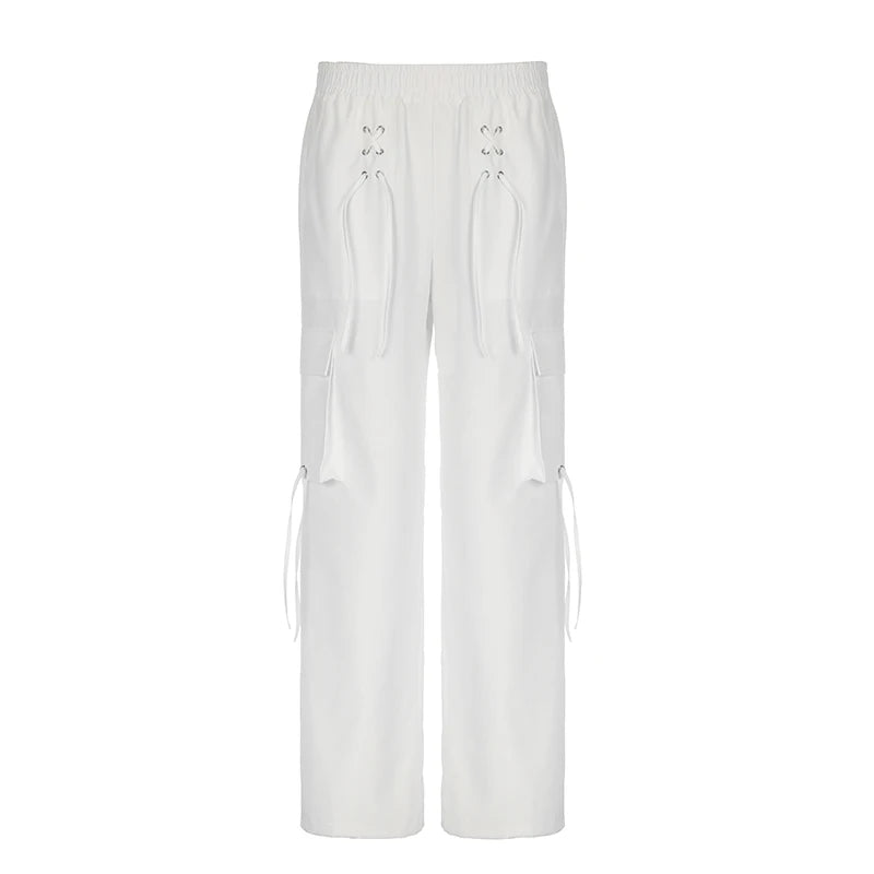 Lace Up White Cargo Pants