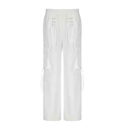 Lace Up White Cargo Pants