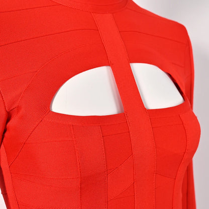 Hollow Out Bandage Dress  Long Sleeve Bodycon