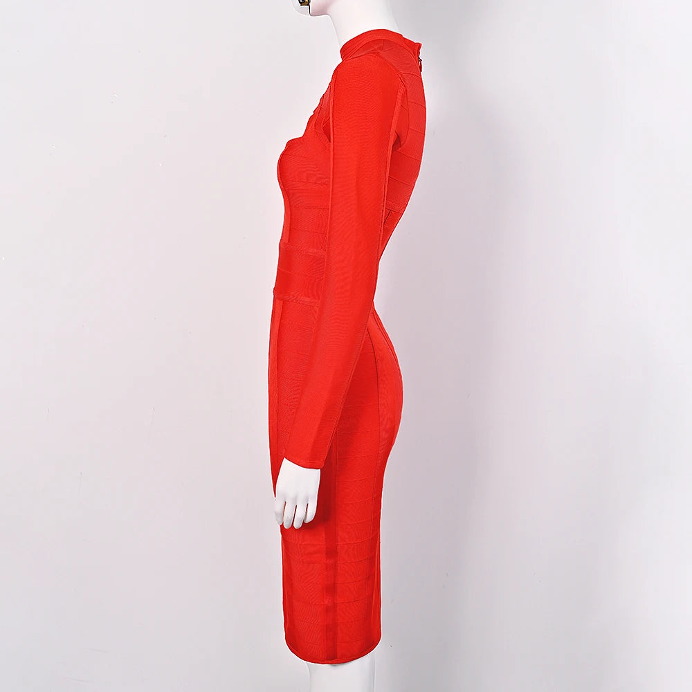 Hollow Out Bandage Dress  Long Sleeve Bodycon