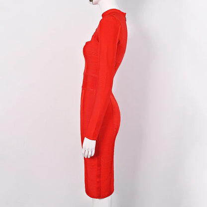 Hollow Out Bandage Dress  Long Sleeve Bodycon