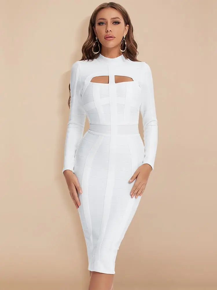Hollow Out Bandage Dress  Long Sleeve Bodycon