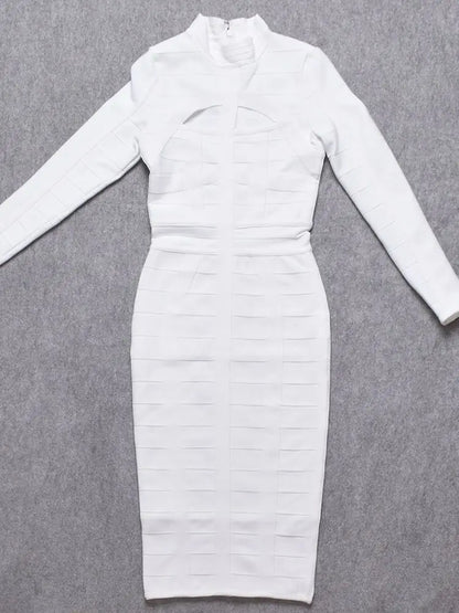 Hollow Out Bandage Dress  Long Sleeve Bodycon