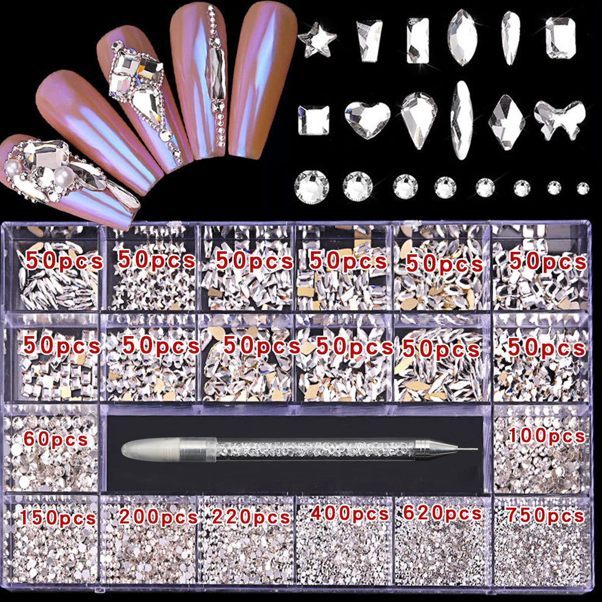 Glass Nail Rhinestone Decoration