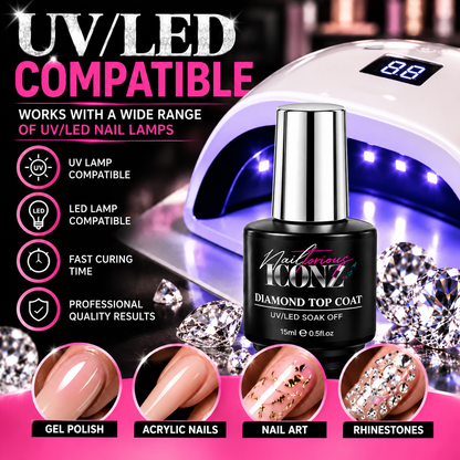Nailtorious Iconz No Wipe Gel Top Coat – Diamond High Gloss, 15mL