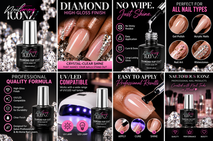 Nailtorious Iconz Diamond No Wipe Gel Top Coat high gloss UV LED product benefits