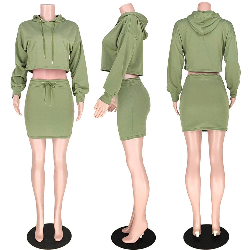 Crop Hooded Top & Skirt Set