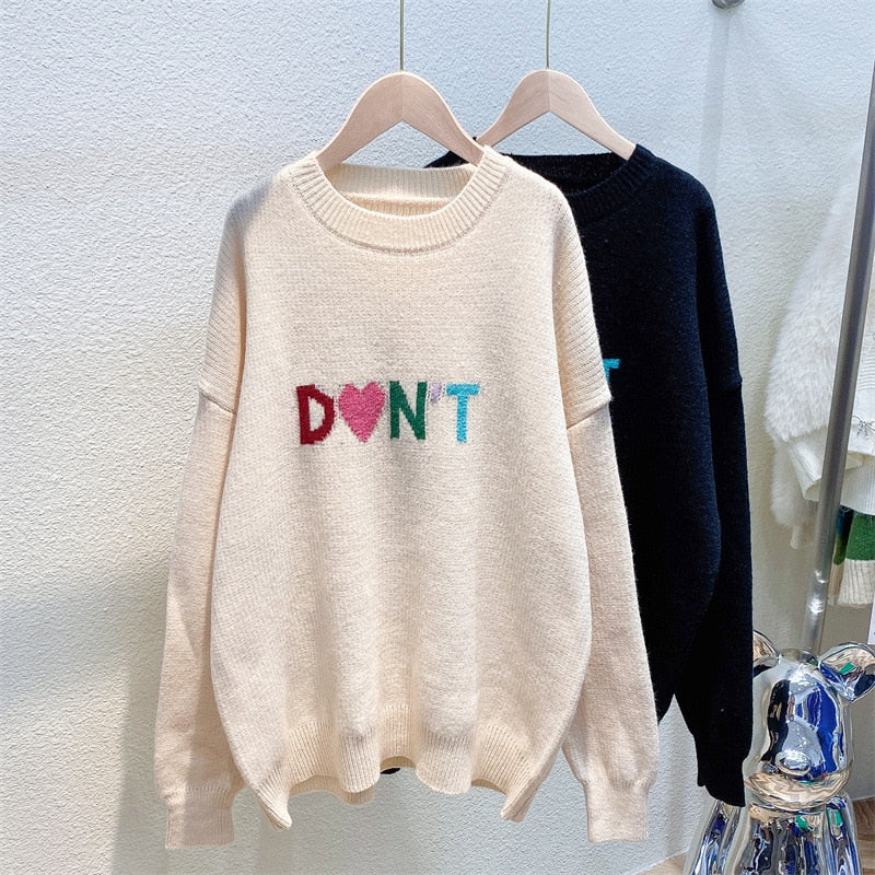 Trendy wording one size pullover sweater