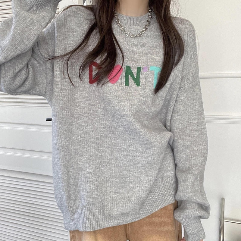 Trendy wording one size pullover sweater